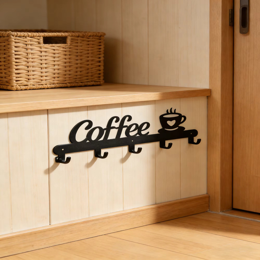 CIFBUY Wandmontierter Kaffeetassenhalter aus Metall in Schwarz - Bild 4