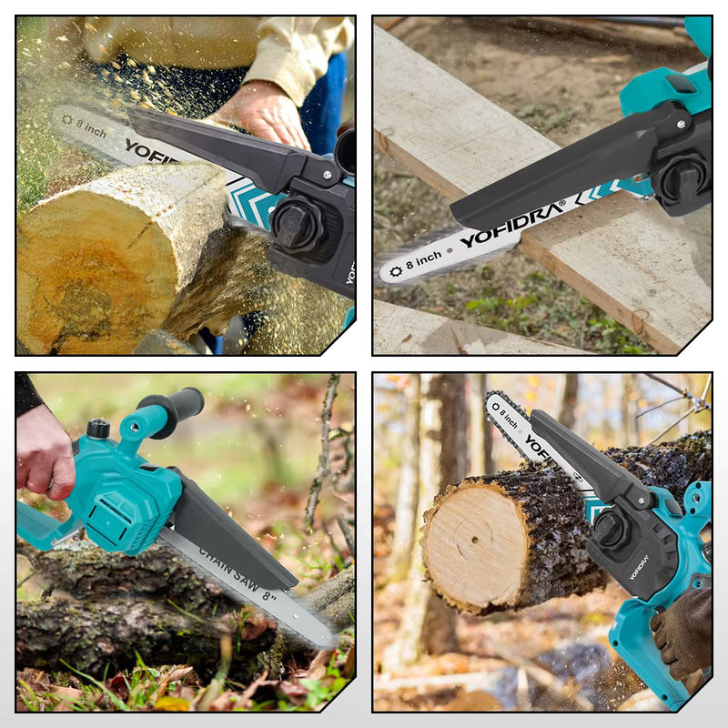 YOFIDRA Akku-Kettensäge 8 Zoll mit Digitalanzeige, bürstenlose elektrische Holzbearbeitungssäge in Türkis, kompatibel mit Makita 18V LXT Akkus - Bild 5