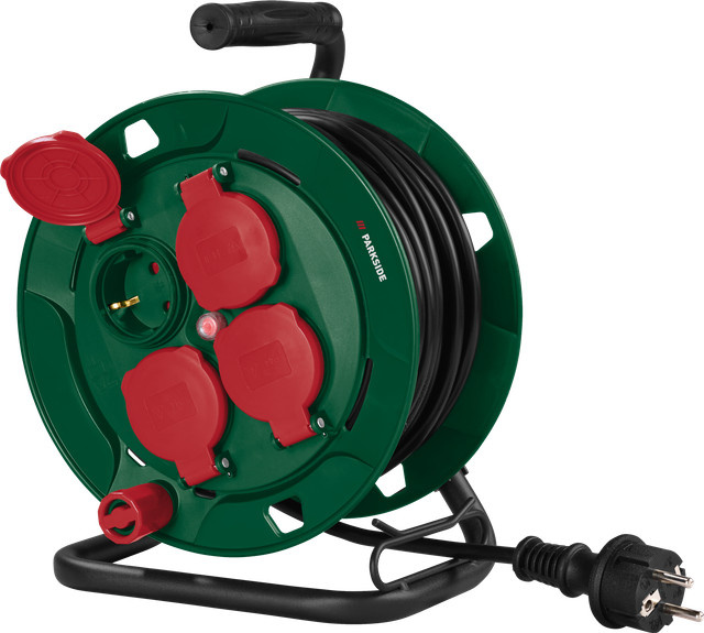 Parkside Kabeltrommel PSKIP44 A1 in Grün mit 10 m Kabellänge und IP44 Schutzart - Bild 1