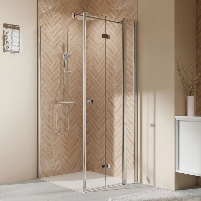 Breuer Seitenwand Elana 2.0 mit abgerundeten Profilen aus Glas in Silber und Alu-Chrom, Breite: 75 cm, rechtsausführig - Bild 1