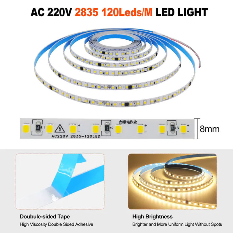 HEGEHE LED-Streifen SMD 2835 mit 120 LEDs/m, IP44, AC 220V, CCT flexibel, Weiß, für Heimdekoration - Bild 6
