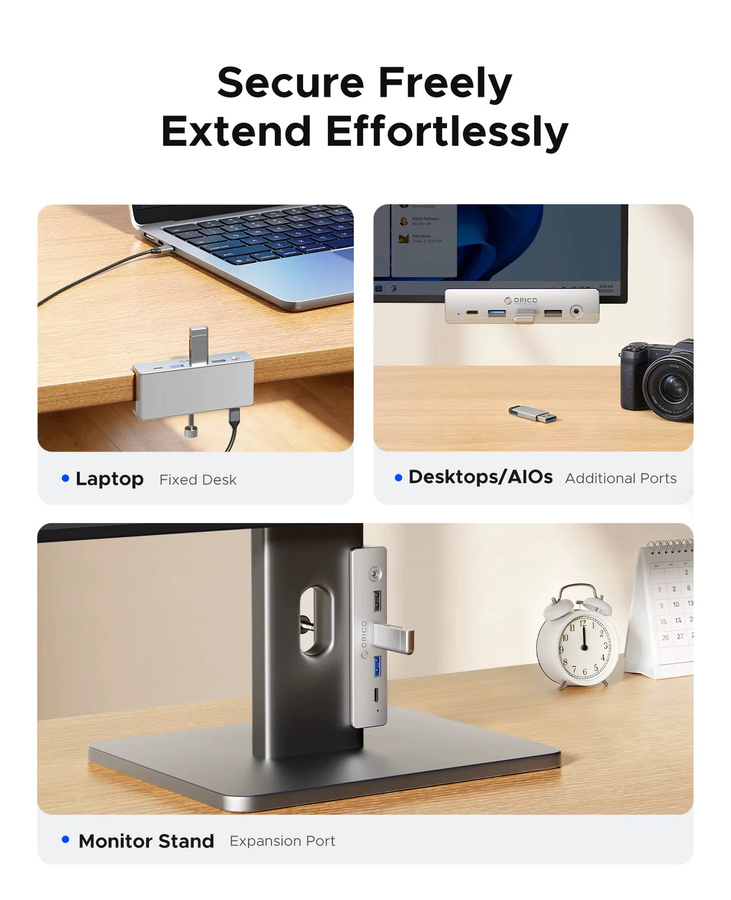 ORICO 8-in-1 USB-C Aluminium Clip-Hub in Silber mit 10Gbps Hochgeschwindigkeits-Datenübertragung und externer Stromversorgung für Mac und PC - Bild 6