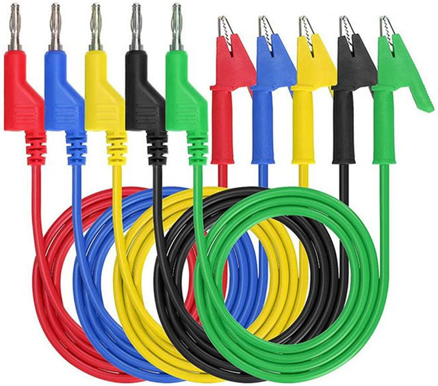 Voktta Multimeter Messleitungen Kit mit 5 stapelbaren Dual 4mm Bananensteckern und Krokodilklemmen, 1m Länge, 1000V/19A, Multicolor - Bild 1