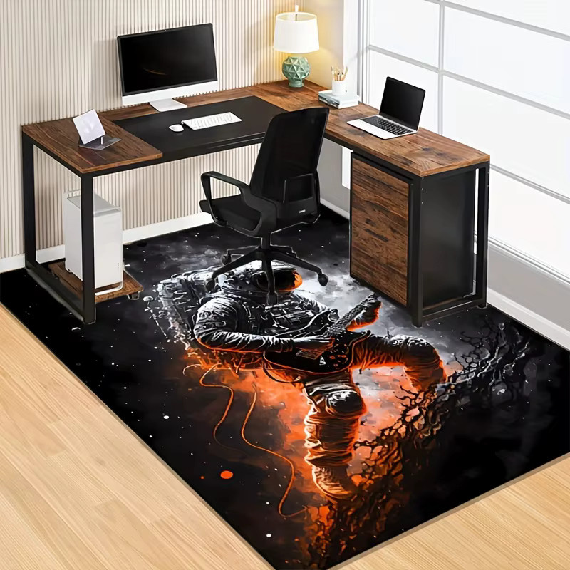 VIKAMA Astronaut E-Gitarre Teppich mit Flammen und Sternenhimmel, Multicolour, B/T: 60 x 40 cm - Bild 4
