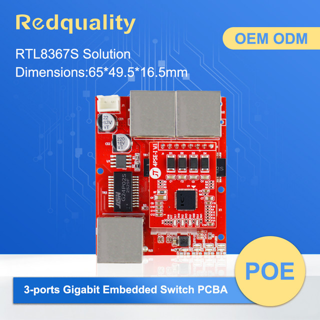Redquality Mini 3-Port PoE Embedded PCBA Switch mit 1000M Ethernet/LAN und DC 9-57V Weitspannungseingang für industrielle Automatisierung - Bild 1