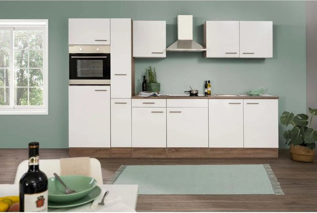 Respekta Küchenzeile York Weiß Seidenglanz Eiche ohne Elektrogeräte B: 300 cm, H: 205 cm, T: 55,5 cm - Bild 1