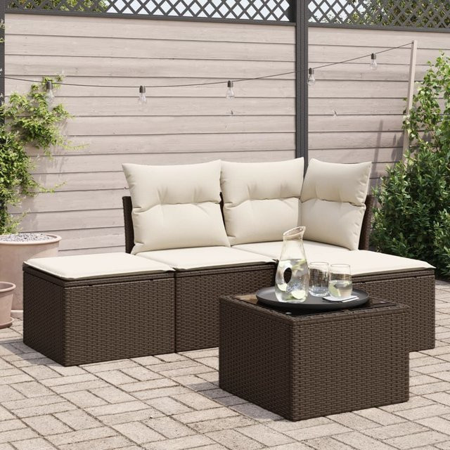 vidaXL 5-teiliges Gartenmöbel-Set in L-Form aus braunem Polyrattan mit UV-beständigen Kissen - Bild 3