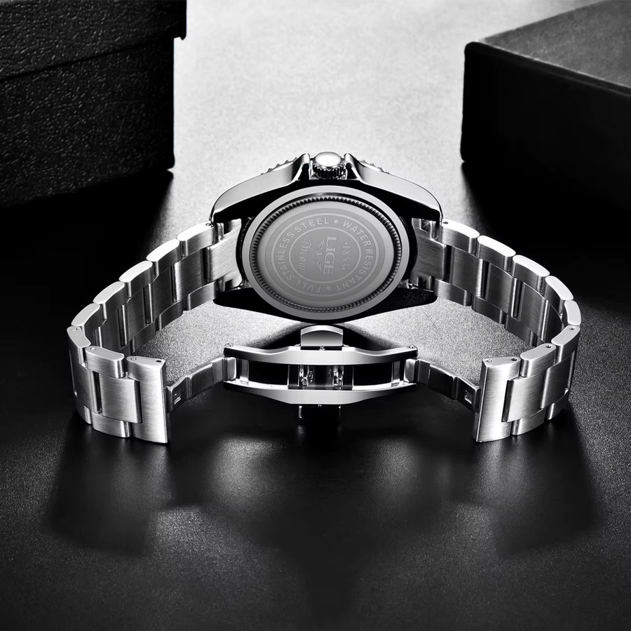 LIGE Armbanduhr Quarz, Edelstahl, Schwarz, Unisex - Bild 5