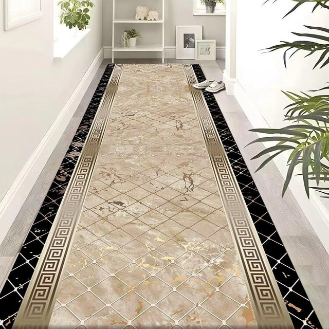 Karpetti Flur Teppich Läufer in Gold, Modernes Geometrisches Design, Rutschfest und Waschbar, Breite: 120 cm, Länge: 300 cm - Bild 1