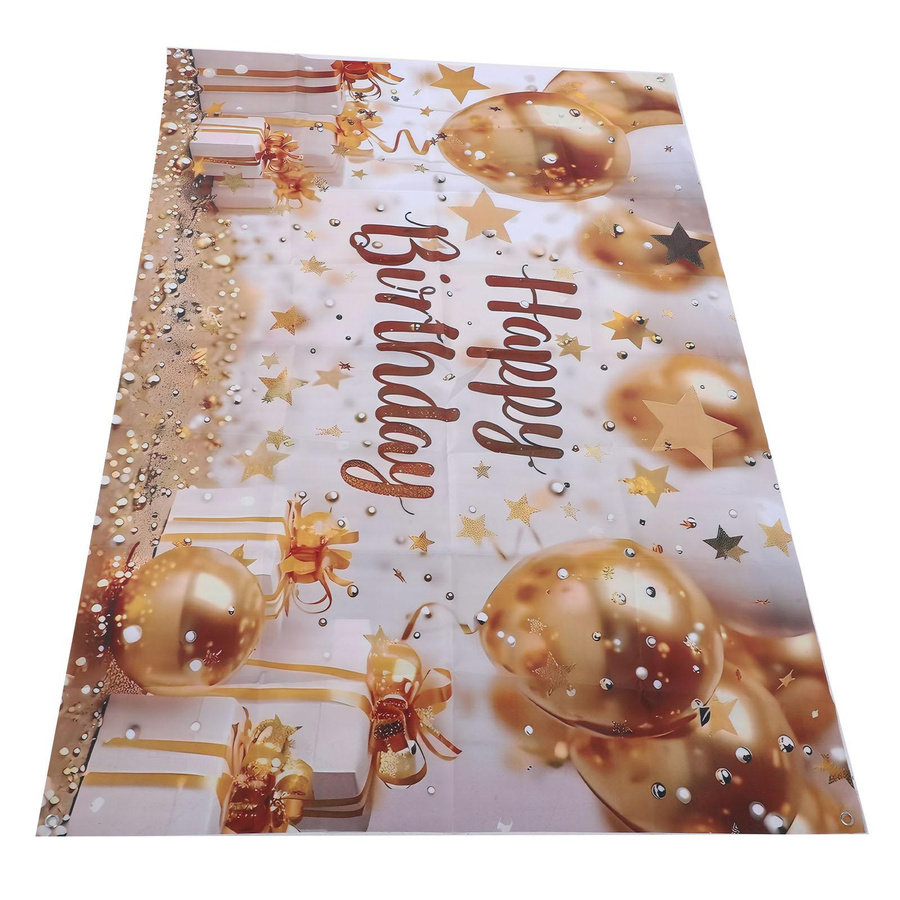 Koogeelife Happy Birthday Banner mit Stern-Muster in Gold und Weiß, Hintergrunddekoration für deine Geburtstagsparty, Breite: 99,8 cm, Höhe: 149,9 cm - Bild 2