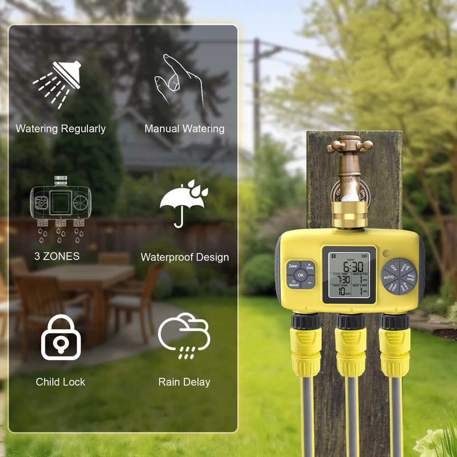 Insoma Automatischer 3-Ausgang Wassertimer für die Gartenbewässerung in Gelb - Bild 2