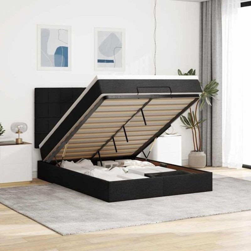 vidaxl Ottoman Polsterbett mit Matratze und LED-Beleuchtung in Schwarz, B/T: 140 x 190 cm - Bild 1