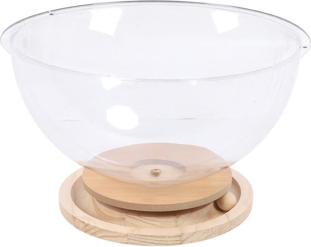Nensit Raumkapsel Katzenbett aus transparentem Acryl mit Holz-Drehteller und integriertem Katzenminze-Spielzeug - Bild 1
