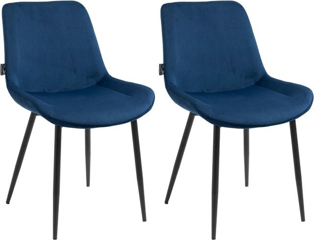 2er Set DELUKE Esszimmerstühle WIKIL aus Samt in Blau mit matt schwarzem Metallgestell, H x B x T: 80 x 51 x 60 cm - Bild 1