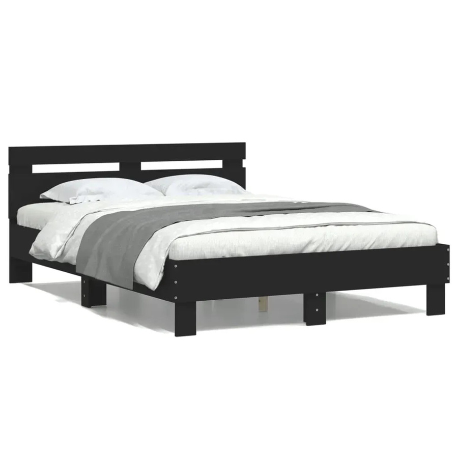 vidaXL Bettgestell mit Kopfteil in Schwarz aus Holzwerkstoff, B/T/H: 120 x 200 x 125 cm - Bild 2