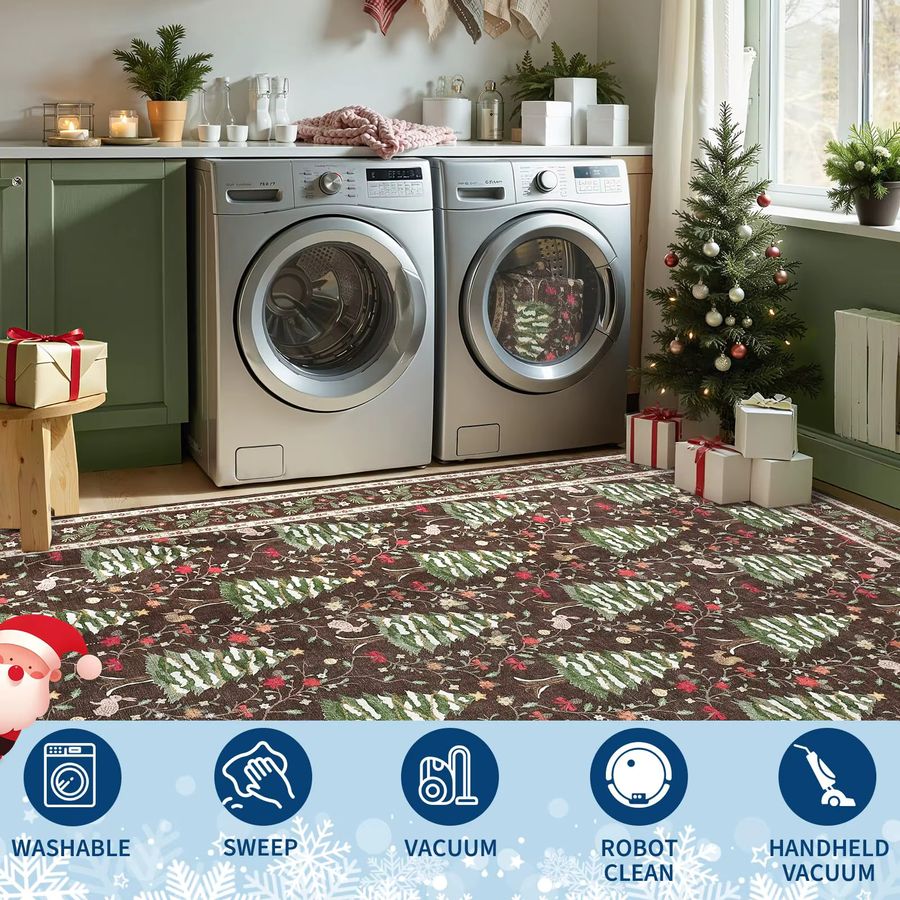 VIKAMA Teppich mit nordischem Weihnachtsbaum-Design, rutschfest und schmutzabweisend für Flur, Schlafzimmer und Eingangsbereich - Bild 3