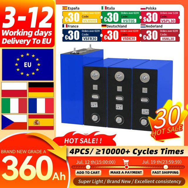 PWOD LiFePO4 Lithium-Eisenphosphat-Zelle Grade A 3.2V 360Ah für Solarbatteriepacks und Heimenergiespeicher - Bild 1