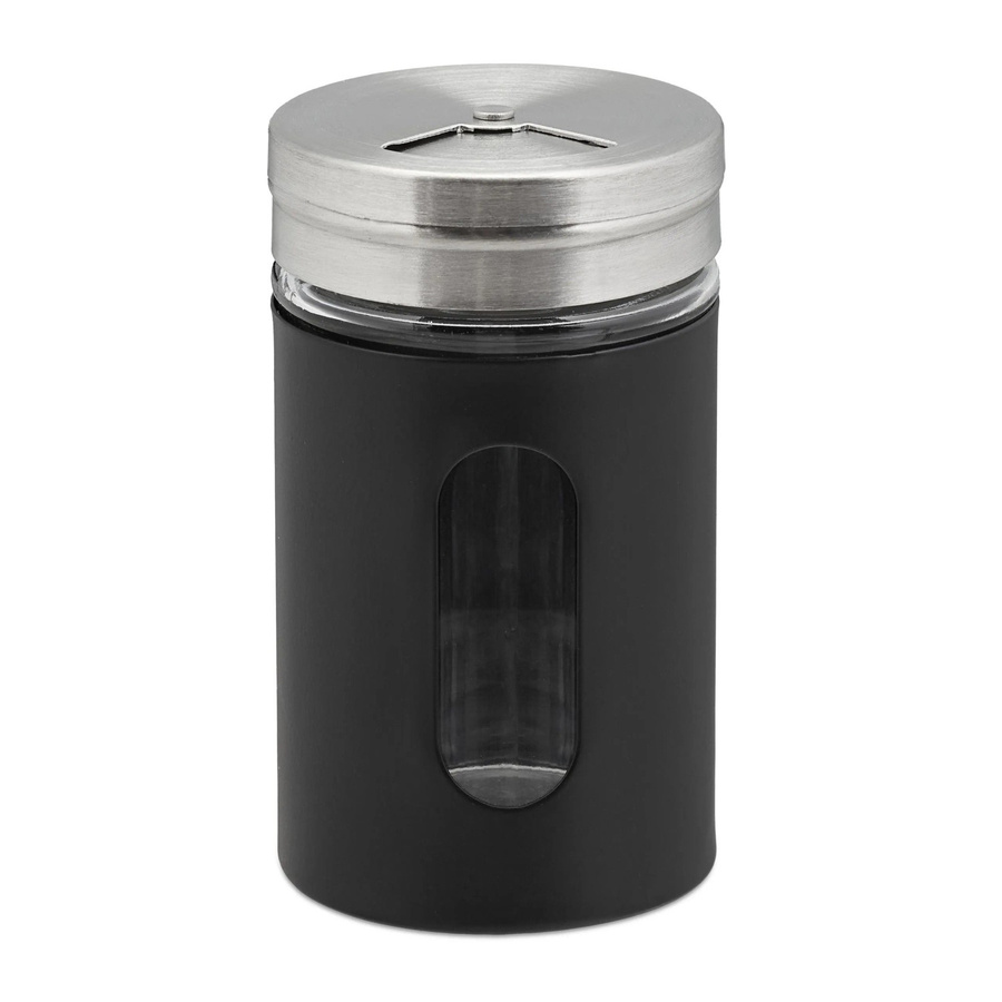Relaxdays Gewürzstreuer 12er Set aus Glas und Edelstahl in Schwarz mit Drehaufsatz und Sichtfenster, Höhe: 8,5 cm, Durchmesser: 5 cm - Bild 2
