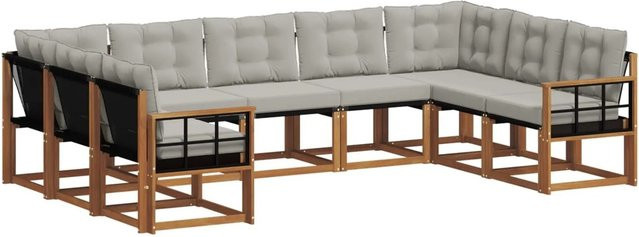 vidaXL Outdoor-Sofagarnitur aus Akazienholz mit Textilene und Kissen, 29-teiliges Set, Natur und Hellgrau - Bild 1