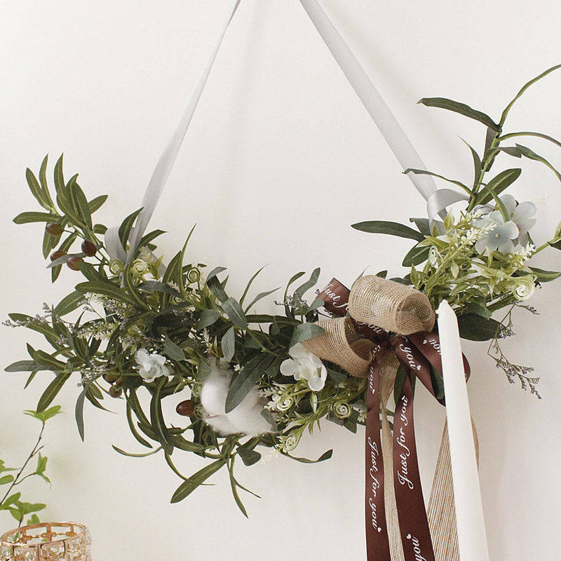 Tooarts Künstliche Olivenzweige und Baumwollkranz in Beige und Grün als Dekorative Blumen für Hochzeit und Landhaus-Stil - Bild 2