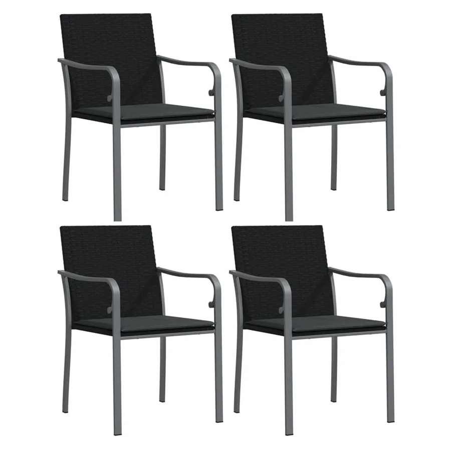 Furnicato Gartenstuhl Set aus 4 Stück in Schwarz mit Kissen aus PE-Rattan und Stahl, B/T/H: 56 x 59 x 84 cm - Bild 2