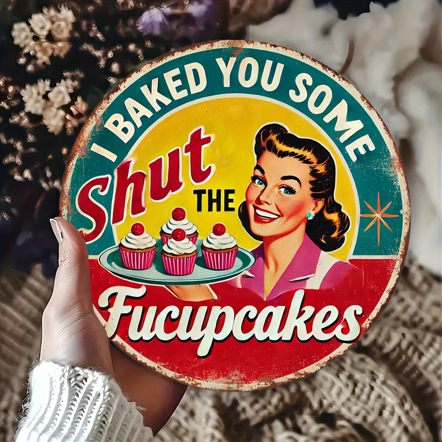 Vintage Küchenschild Potdemiel I Baked You Some Shut The Fuccupcakes aus Metall, B/H: 20,3 x 20,3 cm, Mehrfarbig - Bild 4