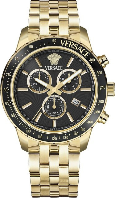 Versace Chronograph, Herrenuhr, Edelstahl, Quarz, 44 mm, Schwarz, 5 ATM - Bild 1