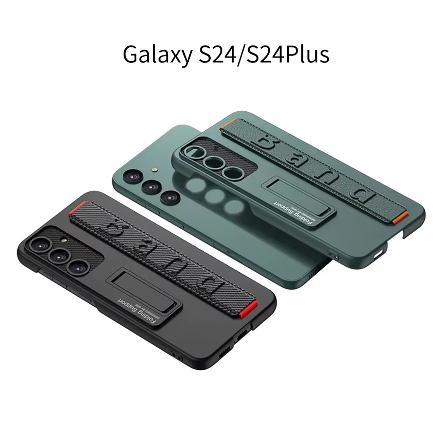 Samsung Galaxy S25 Ultra S25 Plus S24 S23 Ultra Hard Shell Handyhülle mit Handgelenkschlaufe und Kickstand in Schwarz - Bild 2