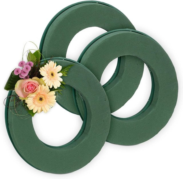 Relaxdays Steckschaumringe 3er Set in Grün, zuschneidbarer Schaumstoff, Durchmesser: 25 cm, Höhe: 4 cm - Bild 1