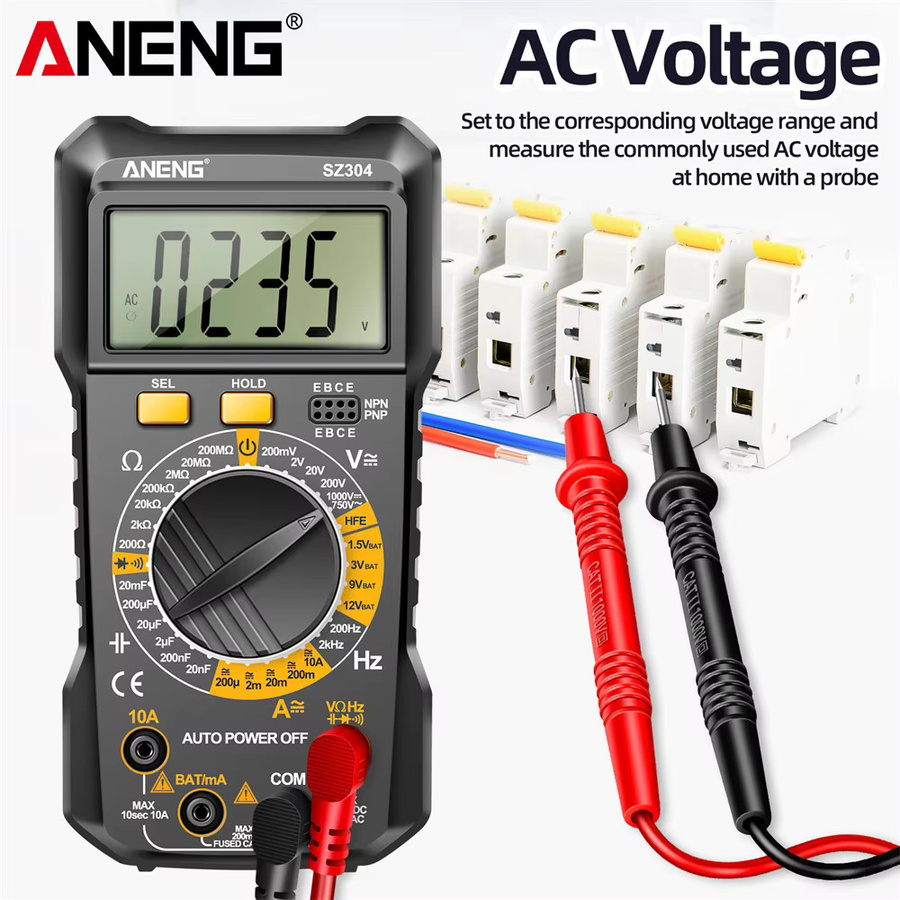 ANENG SZ304 Digital-Multimeter True RMS Handheld Messgerät mit NCV für Spannung, Strom, Widerstand und Triode in Rot und Schwarz - Bild 2