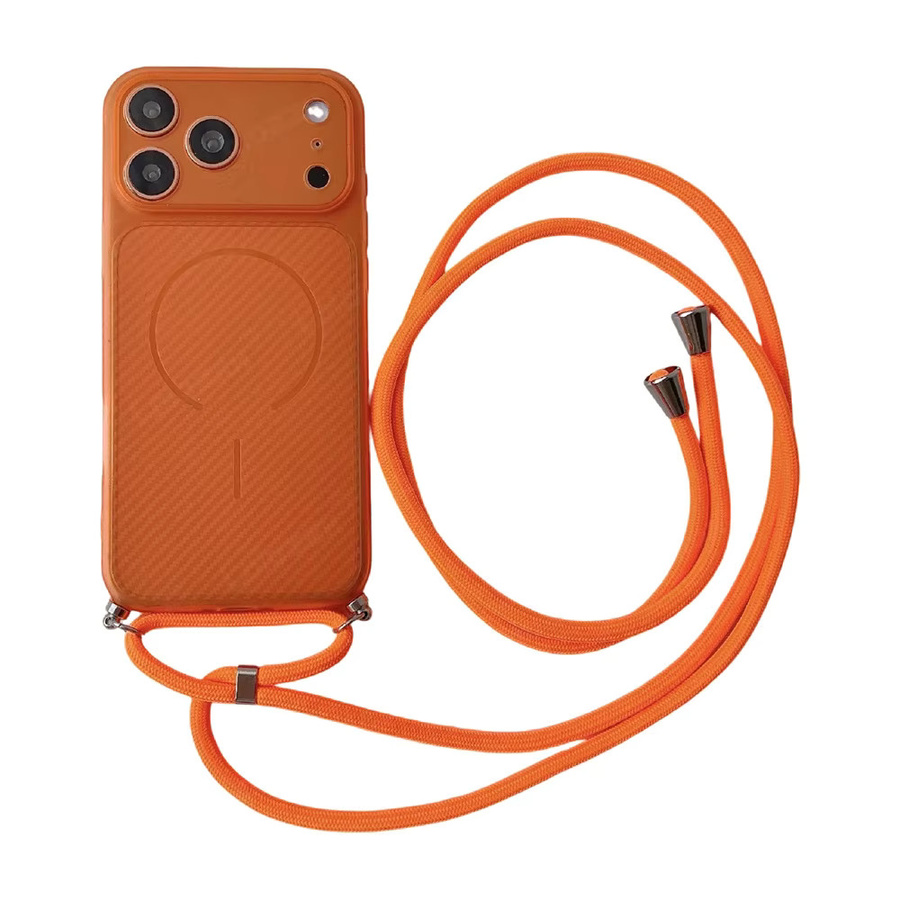 lolozzx Crossbody Lanyard Handyhülle mit Carbonfaser-Muster für iPhone 17 Pro Max 16 15 14 Plus 13 12 11 Air, MagSafe kompatibles weiches TPU Cover in Blau und Orange - Bild 5