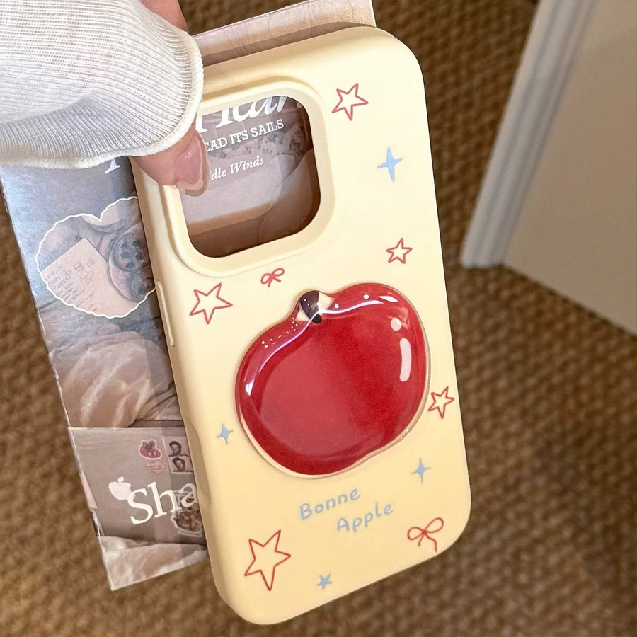 MUQGEW Stoßfeste Handyhülle mit 3D-Cartoon-Apfel-Design und Anhänger für iPhone 16, 15, 14, 13, 12 Pro Max in Rot - Bild 4