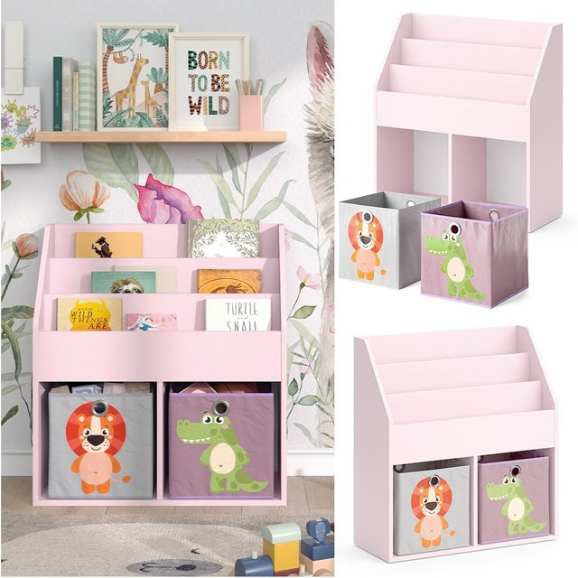 Vicco Kinderbücherregal Luigi in Pink mit Faltboxen, B: 72 cm, H: 79 cm - Bild 1