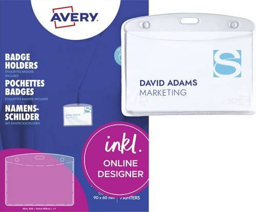 Avery Zweckform 4823 Namensschild transparent, B: 90 mm, H: 60 mm, 20 Stück - Bild 1