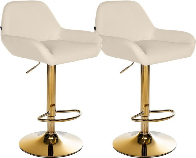 CLP 2er Set Barhocker Braga mit Kunstleder-Bezug und Gold-Gestell, höhenverstellbar und 360 Grad drehbar, moderne Barstühle mit Fußstütze - Bild 1