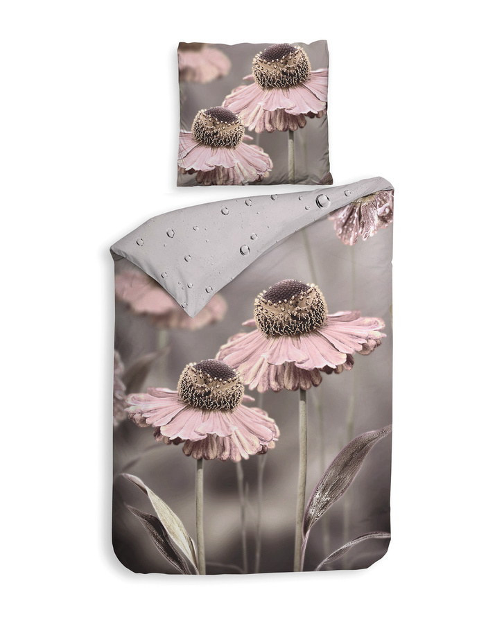 Heckett & Lane Zalia Bettwäsche aus Mako-Satin in Grey und Nature Rose, wendbar, B/H: 155 x 220 cm mit Kissenbezug 80 x 80 cm - Bild 1