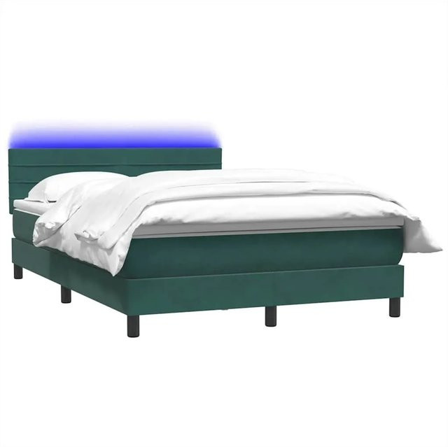 vidaXL Boxspringbett mit Matratze in Dunkelgrün aus Samt mit LED-Unterbettbeleuchtung und USB-Anschluss, B/T/H: 160 x 220 x 78 cm - Bild 1