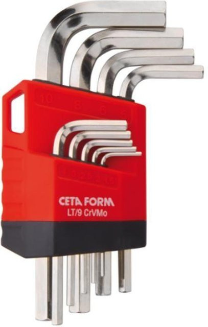 CETAFORM Innensechskantschlüssel Set mit kurzem L-Arm aus Chrom-Vanadium-Stahl, Rot, 9 mm - Bild 1