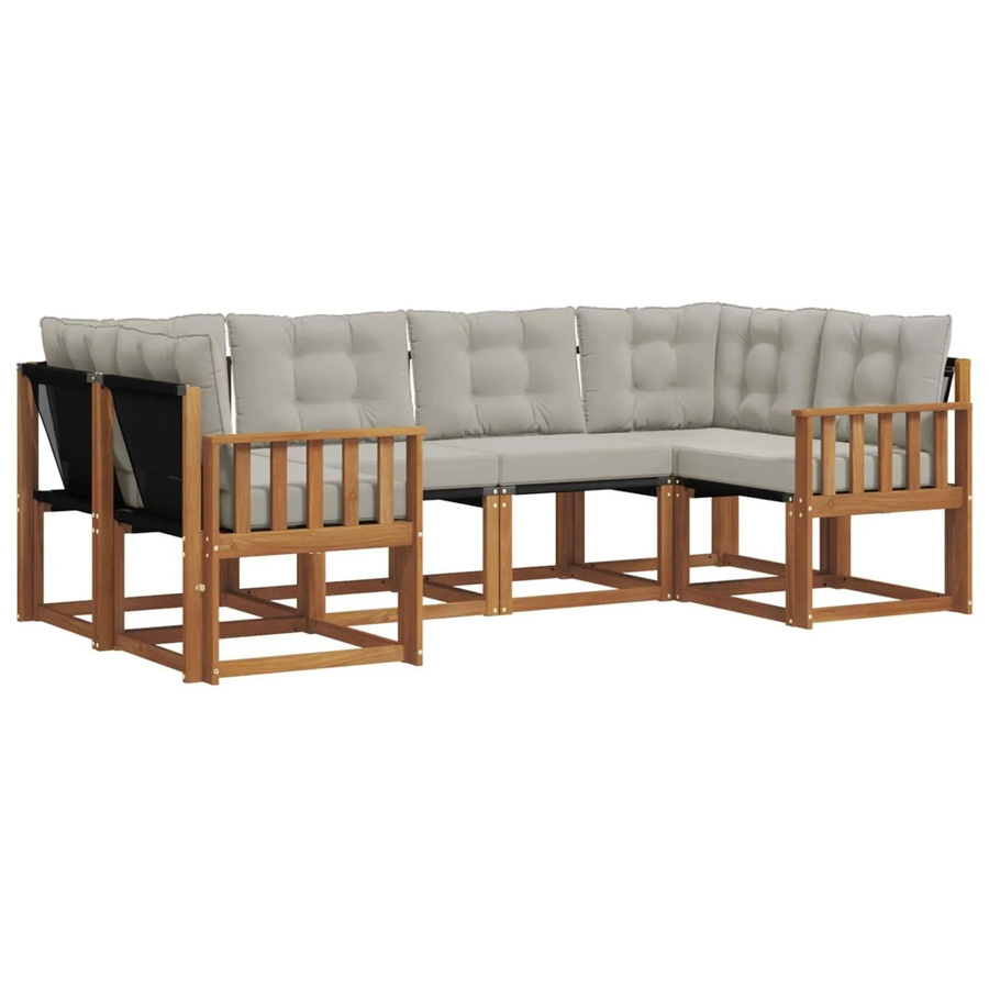 vidaXL Outdoor-Sofagarnitur 6-teilig aus Akazienholz und Textilene in Natur und Hellgrau mit UV-beständigen Kissen - Bild 2