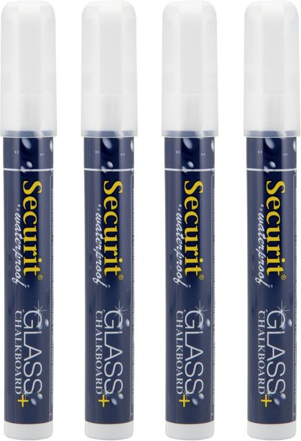 Securit 4er-Set Flüssigkreidestifte in Weiß mit Keilspitze 2-6 mm und wasserfester Tinte für Profis - Bild 1