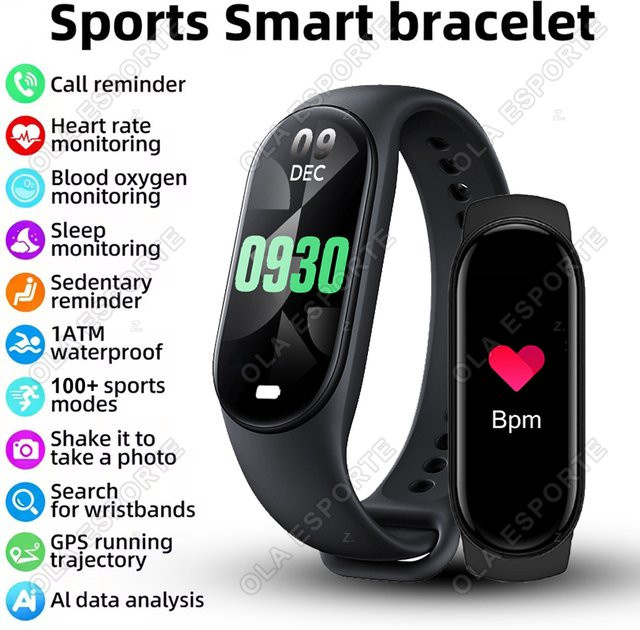 Ola Esporte Smart-Armband Schwarz mit Anruf-Erinnerung, KI-Gesundheits- und Fitness-Tracker, Blutdruckmessgerät und Wasserdichtigkeit für Unisex - Bild 1