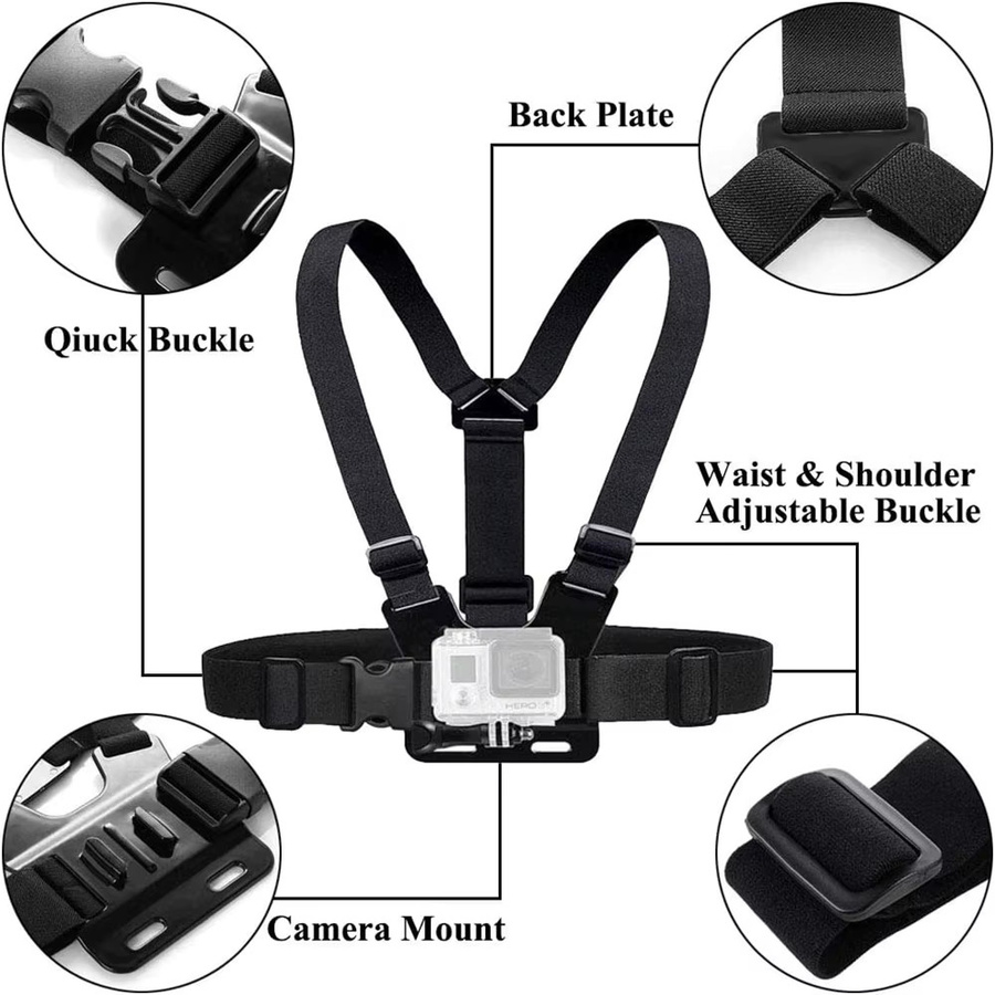 Brustgurt-Halterungsgürtel in Schwarz für GoPro Hero 12 11 10 9 8 7 6, Insta360 R X2 und DJI OSMO Action Zubehör - Bild 2