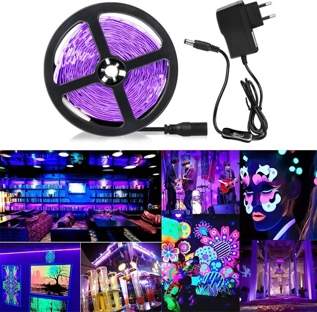GGBEE UV-LED-Lichtband Schwarzlicht in Purple, 385-400nm, DC12V, 2835 SMD flexibles LED-Band für deine Glow-Party-Dekoration - Bild 1