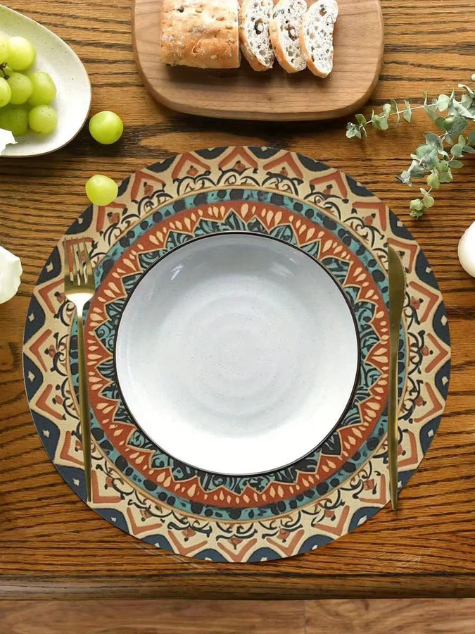 VIKAMA 4 Stück Mandala Tischsets in Blau und Orange mit Vintage-Muster, rund und wasserdicht - Bild 4