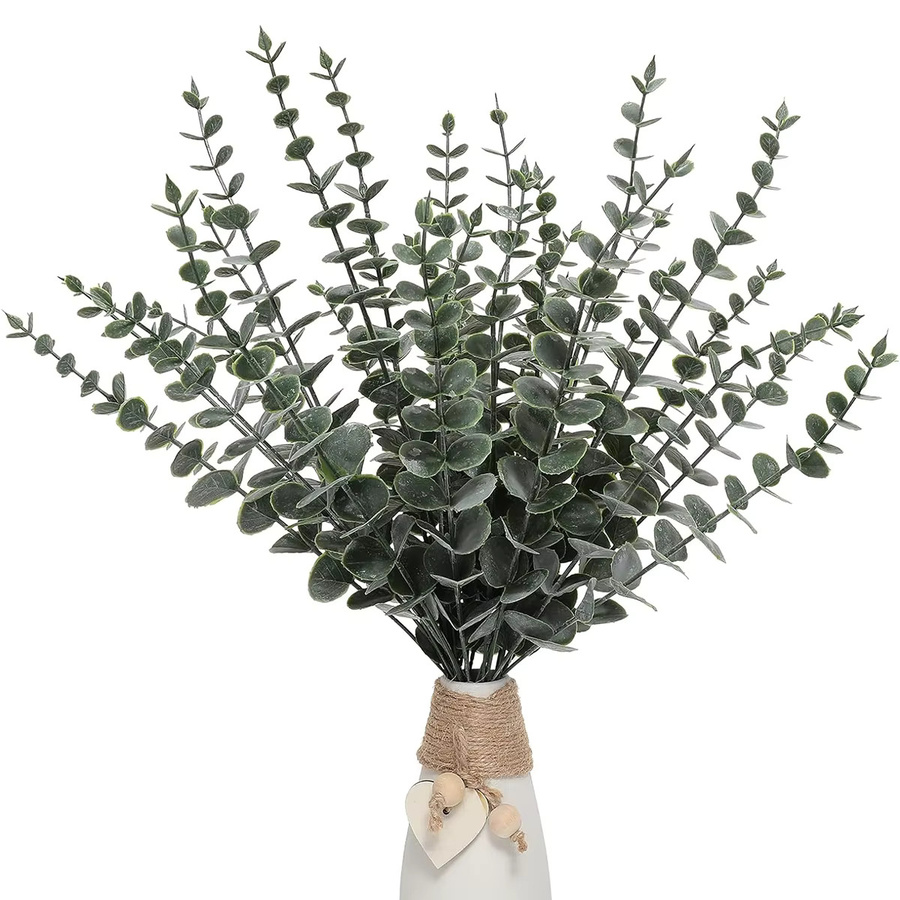 20 Stück künstliche Eukalyptusblätter in Grün und Weiß mit Frost-Effekt für Dekorationen wie Hochzeiten, Garten oder Weihnachten - Bild 1