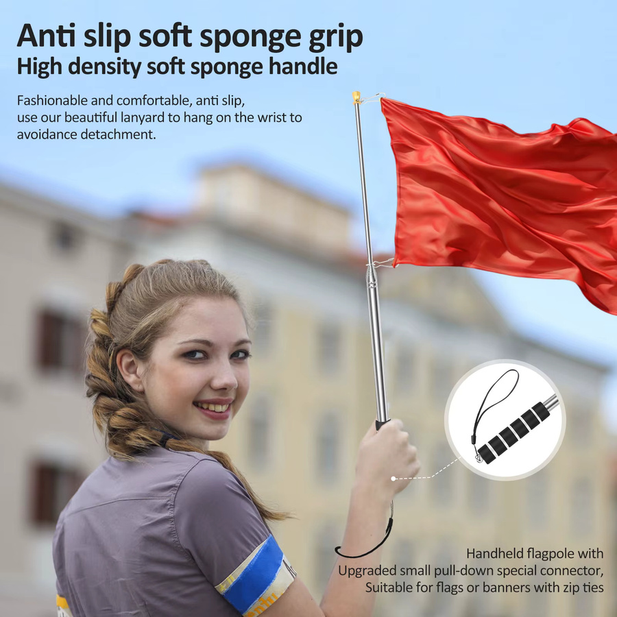 2er-Set Teleskop-Fahnenmast aus Edelstahl, ausziehbare Handheld-Fahnenstange in Silber - Bild 4