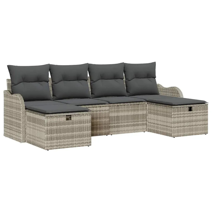vidaXL Garten-Sofa-Set aus Polyrattan in Grau, 6-teiliges L-Shape Lounge-Set mit Kissen für Terrasse und Garten - Bild 2