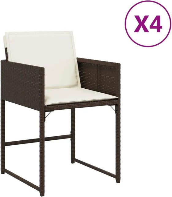 Furnicato Gartenstuhl aus PE-Rattan in Braun mit cremeweißen Kissen, B/T/H: 50,5 x 54 x 79 cm - Bild 1