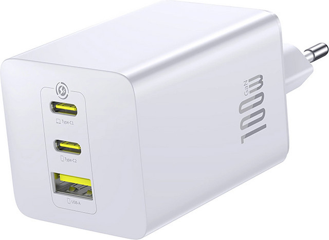 Baseus EnerFill FE11 Netzladegerät 100W mit 1 x USB-A und 2 x USB-C in Weiß - Bild 1
