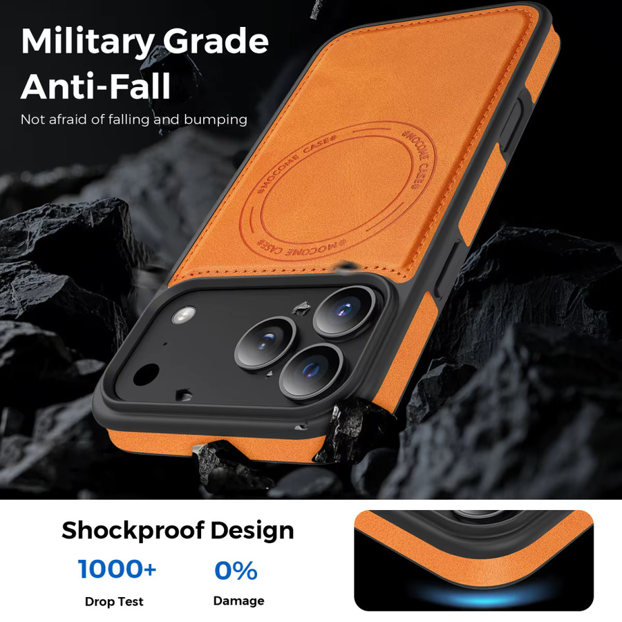 MagSafe Leder Schutzhülle für Apple iPhone 11 bis 17 Pro Max Plus in Gold und Orange mit mattem Finish - Bild 2